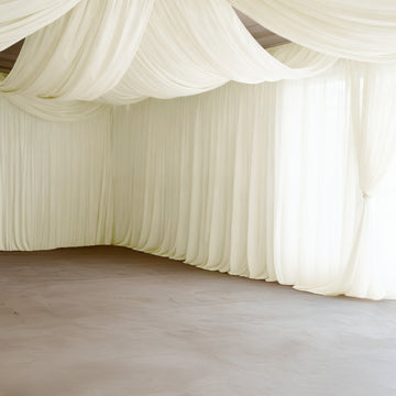 Ivory Spandex Ceiling Drape Panel, 5ft x 32ft — Wrinkle-Free 4-Way Stretch Fabric, Extra-Long Curtain for Event Ceiling or Backdrop Décor