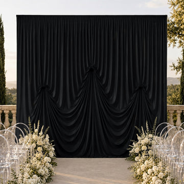 Black Spandex Pre-Sewn Dramatic Drape Backdrop Curtain – 13ft × 20ft 4-Way Stretch Wrinkle-Free 180GSM Event Panel with 3 Adjustable Ribbon Ties