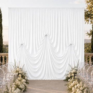White Spandex Pre-Sewn Dramatic Drape Backdrop Curtain – 13ft × 20ft 4-Way Stretch Wrinkle-Free 180GSM Event Panel with 3 Adjustable Ribbon Ties