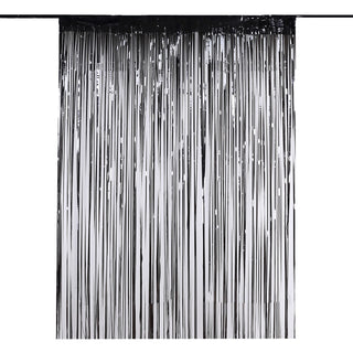 Transform Any Space with the 8ft Black Metallic Tinsel Foil Fringe Doorway Curtain