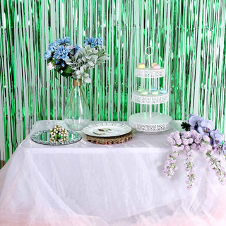 Add a Touch of Glamour with the 8ft Green Metallic Tinsel Foil Fringe Doorway Curtain