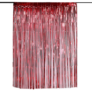 Elevate Your Event Decor with the Red Metallic Tinsel Foil Fringe Curtain