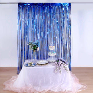 Add a Touch of Elegance with the 8ft Royal Blue Metallic Tinsel Foil Fringe Doorway Curtain
