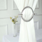 Set of 2 | 6inch Silver Acrylic Braided Barrette Style Curtain Tie Backs With Crystal Diamond