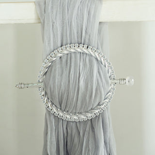 Set of 2 | 6" Silver Acrylic Braided Barrette Style Curtain Tie Backs