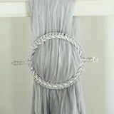 Set of 2 | 6inch Silver Acrylic Braided Barrette Style Curtain Tie Backs With Crystal Diamond