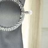 Set of 2 | 6inch Silver Acrylic Braided Barrette Style Curtain Tie Backs With Crystal Diamond