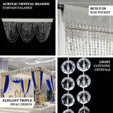 2 Pack Acrylic Crystal Beaded Curtain Valance with Polyester Rod Pocket 23\"x42\"