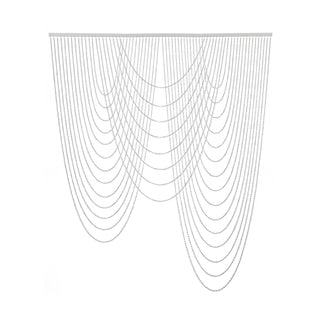 White beaded curtain drapery with cascading strands for home decor
