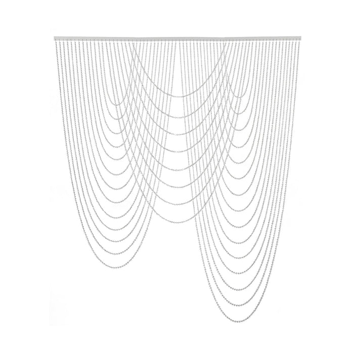 White beaded curtain drapery with cascading strands for home decor