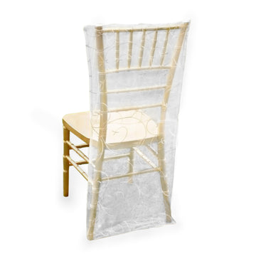 Silver Organza Chiavari Chair Cover Chair Slipcover with Satin Embroidery