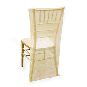 Ivory Organza Chiavari Chair Cover | Chair Slipcover with Satin Embroidery