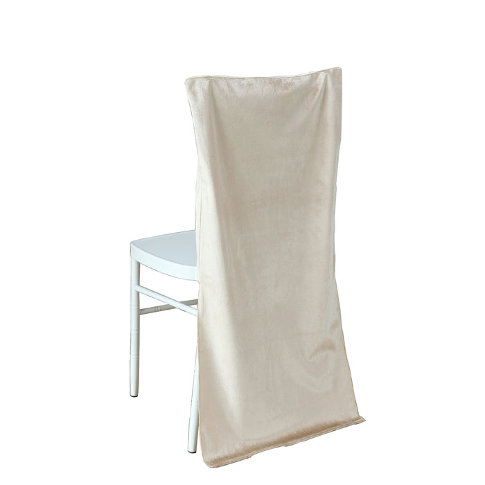 Champagne Buttery Soft Velvet Chiavari Chair Back Slipcover, Solid Back Chair Cover Cap