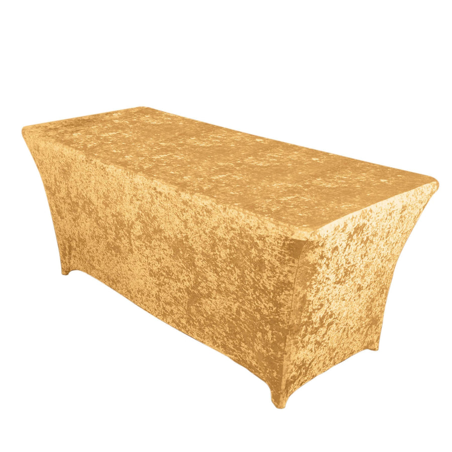 6ft Champagne Crushed Velvet Spandex Fitted Rectangular Table Cover