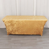 6ft Champagne Crushed Velvet Spandex Fitted Rectangular Table Cover