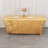 Elevate Your Event with the Champagne Crushed Velvet Spandex Fitted Rectangular Table Cover