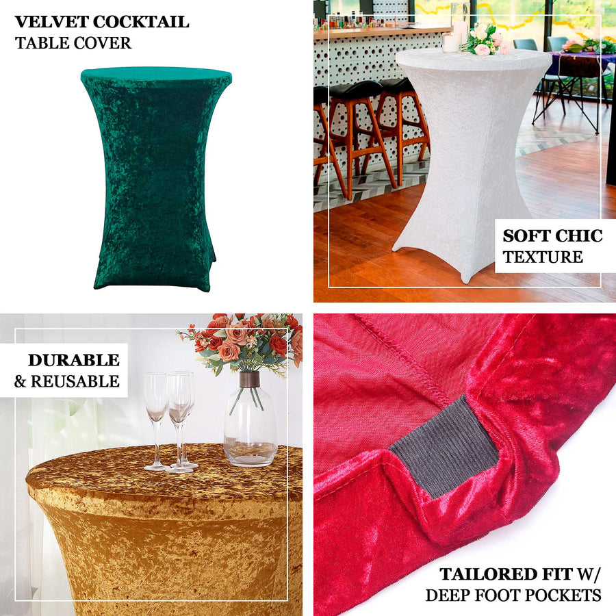 Champagne Crushed Velvet Spandex Fitted Round Highboy Cocktail Table Cover