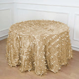 120inch Champagne 3D Leaf Petal Taffeta Fabric Round Tablecloth