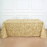 90"x132" Champagne Leaf Petal Taffeta Seamless Rectangle Tablecloth for 6 Foot Table With Floor-Length Drop