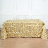 90"x132" Champagne Leaf Petal Taffeta Seamless Rectangle Tablecloth for 6 Foot Table With Floor-Length Drop