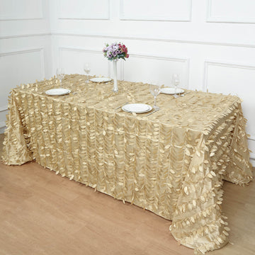 90"x132" Champagne Leaf Petal Taffeta Seamless Rectangle Tablecloth