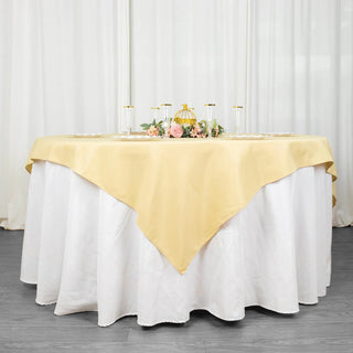 Elevate Your Event Decor with the Champagne Polyester Square Table Overlay