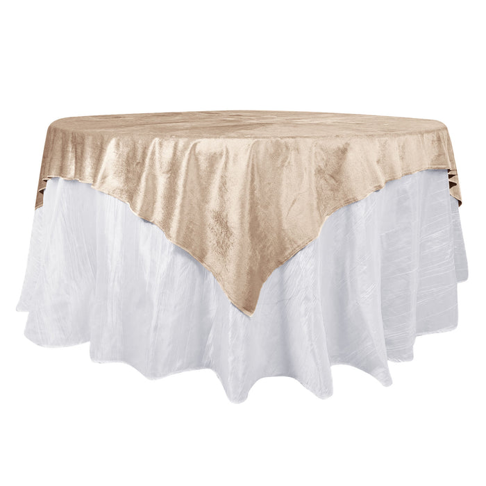 72x72Inch Champagne Premium Velvet Table Overlay, Square Tablecloth Topper