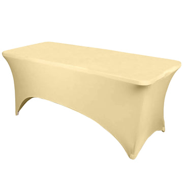 Champagne Stretch Spandex Rectangle Tablecloth 6ft Wrinkle Free Fitted Table Cover for 72"x30" Tables