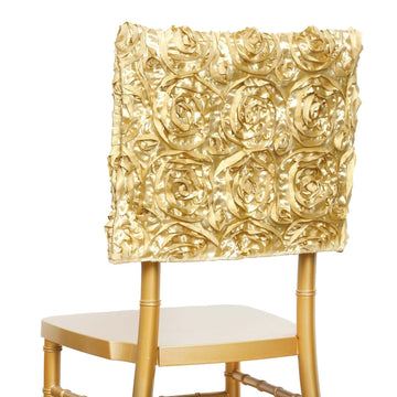 16" Champagne Satin Rosette Chiavari Chair Caps, Chair Back Covers