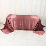 90"x132" Champagne Satin Seamless Rectangular Tablecloth for 6 Foot Table With Floor-Length Drop