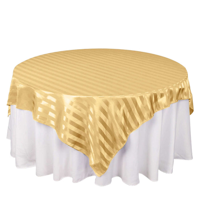 Champagne Satin Stripe Square Table Overlay, Smooth Elegant Table Topper