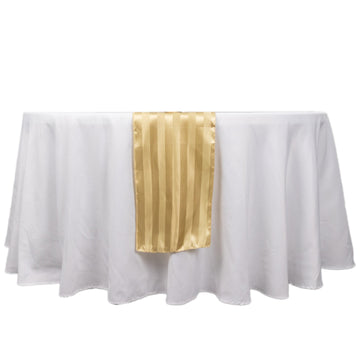 12"x108" Champagne Satin Stripe Table Runner, Elegant Tablecloth Runner