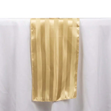 12"x108" Champagne Satin Stripe Table Runner, Elegant Tablecloth Runner