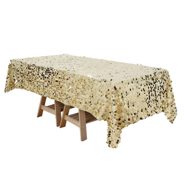 60"x102" Champagne Seamless Big Payette Sequin Rectangle Tablecloth