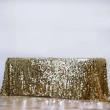 90"x156" Champagne Seamless Big Payette Sequin Rectangle Tablecloth Premium for 8 Foot Table With Floor-Length Drop