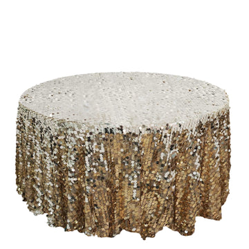 120" Champagne Seamless Big Payette Sequin Round Tablecloth Premium Collection