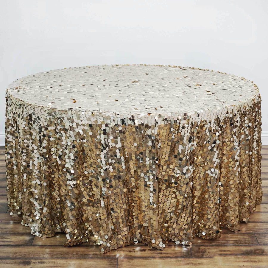 120 inches Big Payette Champagne Sequin Round Tablecloth Premium Collection