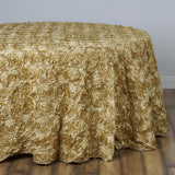 132inch Champagne Grandiose Rosette 3D Satin Round Tablecloth