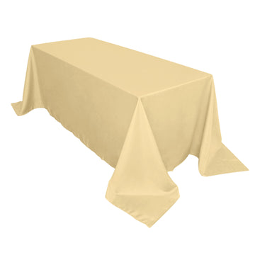 90"x132" Champagne Seamless Polyester Rectangular Tablecloth for 6 Foot Table With Floor-Length Drop