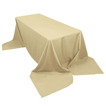 90"x156" Champagne Seamless Polyester Rectangular Tablecloth for 8 Foot Table With Floor-Length Drop