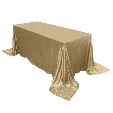 90"x132" Champagne Seamless Premium Sequin Rectangle Tablecloth