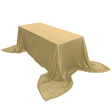 90x156" Champagne Seamless Premium Sequin Rectangle Tablecloth for 8 Foot Table With Floor-Length Drop