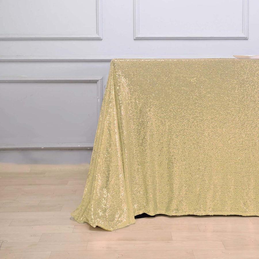 90 inch x 156 inch Champagne Premium Sequin Rectangle Tablecloth