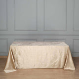 90x132inches Champagne Seamless Premium Velvet Rectangle Tablecloth, Reusable Linen