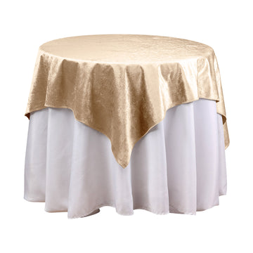 54"x54" | Champagne Seamless Premium Velvet Square Table Overlay, Reusable Linen