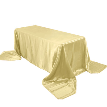 90"x156" Champagne Seamless Satin Rectangular Tablecloth for 8 Foot Table With Floor-Length Drop