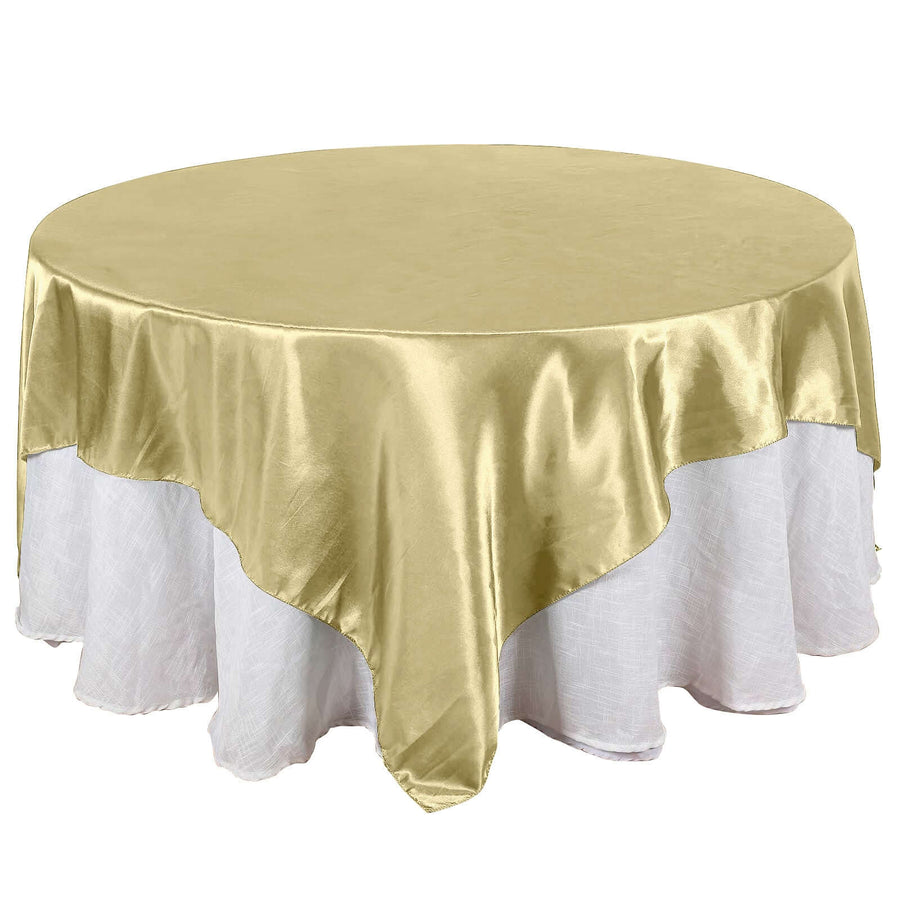 90"| Champagne Square Seamless Satin Tablecloth Overlay