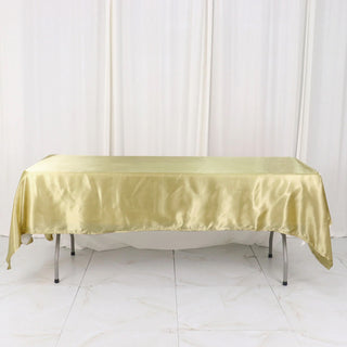 Add a Touch of Elegance with the 60"x102" Champagne Seamless Smooth Satin Rectangular Tablecloth