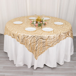 Add Elegance to Your Event with the Champagne Wave Mesh Square Table Overlay