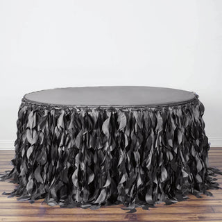 Charcoal Gray Curly Willow Taffeta Table Skirt - Add Elegance and Charm to Your Event Decor